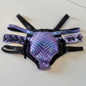 Dolls Kill Rude Awakening Holographic Lace Up Cheeky Shorts -Iridescent Indigo